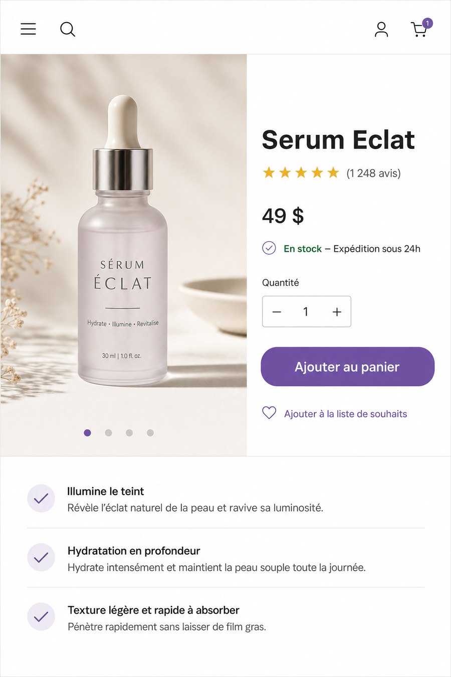 Exemple de page de vente générée par l'IA